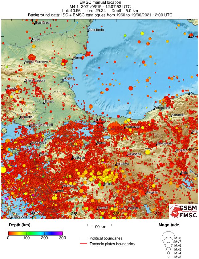 regional depth historical seismicity