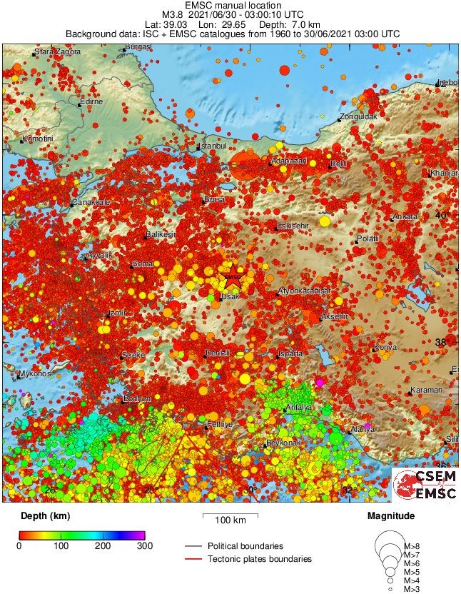 regional depth historical seismicity