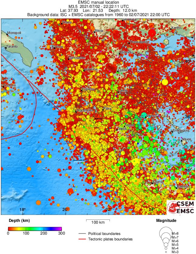 regional depth historical seismicity