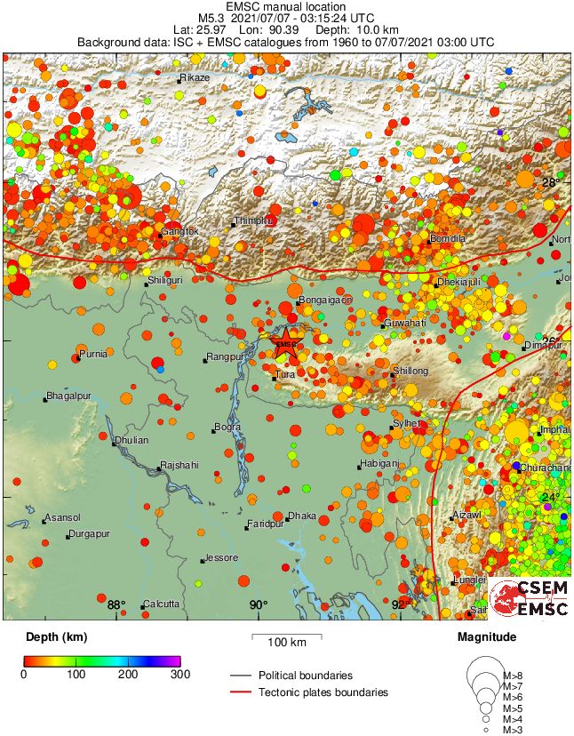 regional depth historical seismicity