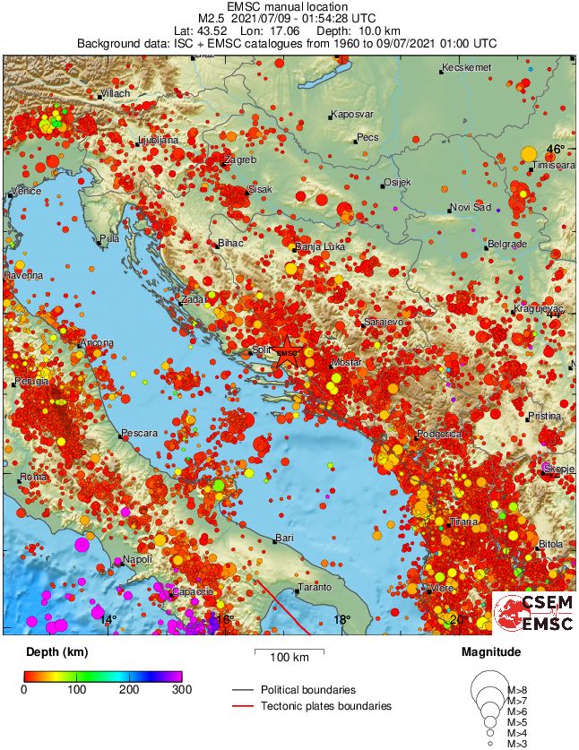 regional depth historical seismicity