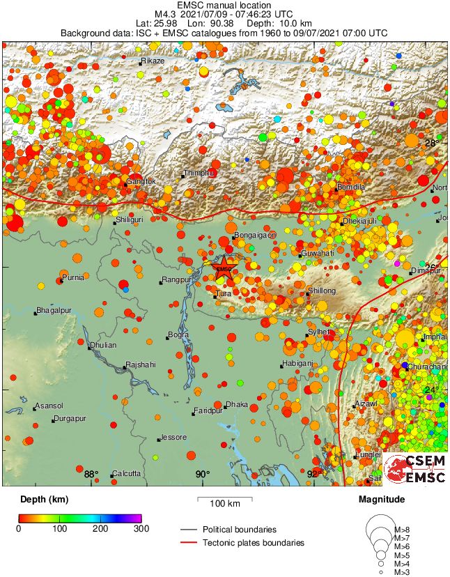 regional depth historical seismicity