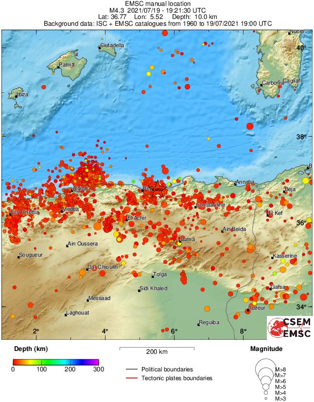 regional depth historical seismicity