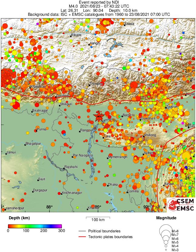 regional depth historical seismicity