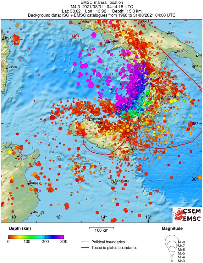 regional depth historical seismicity