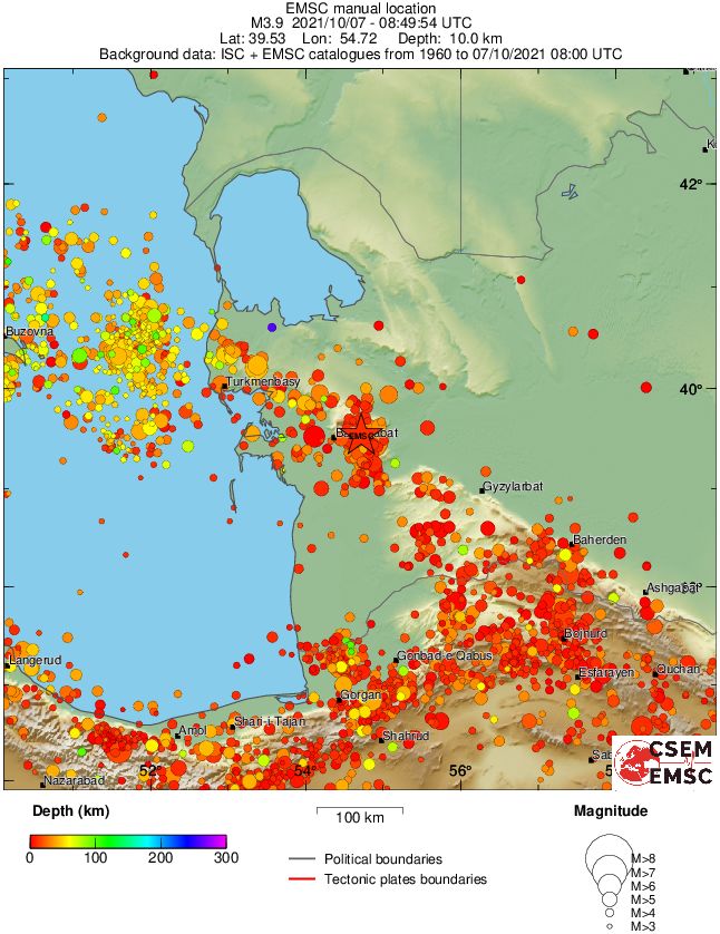 regional depth historical seismicity