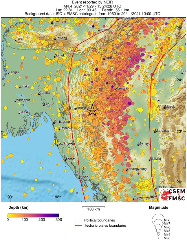 regional depth historical seismicity