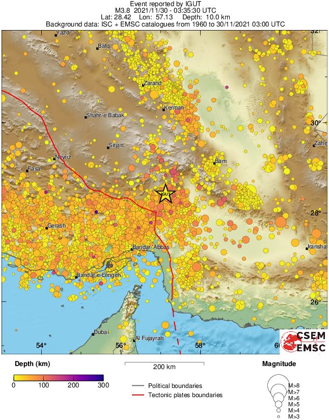 regional depth historical seismicity