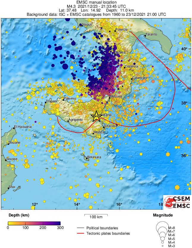 regional depth historical seismicity