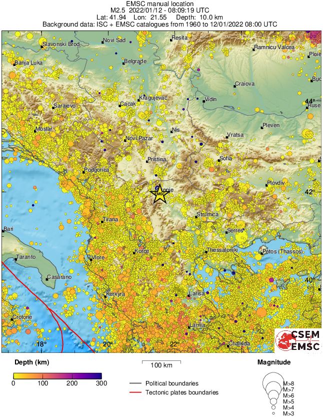 regional depth historical seismicity