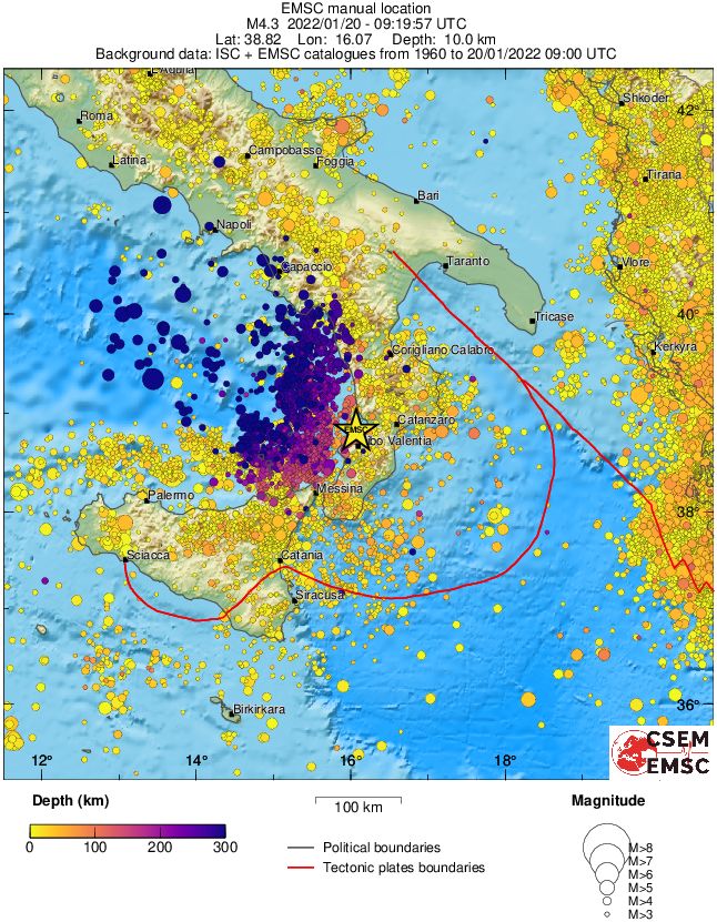 regional depth historical seismicity