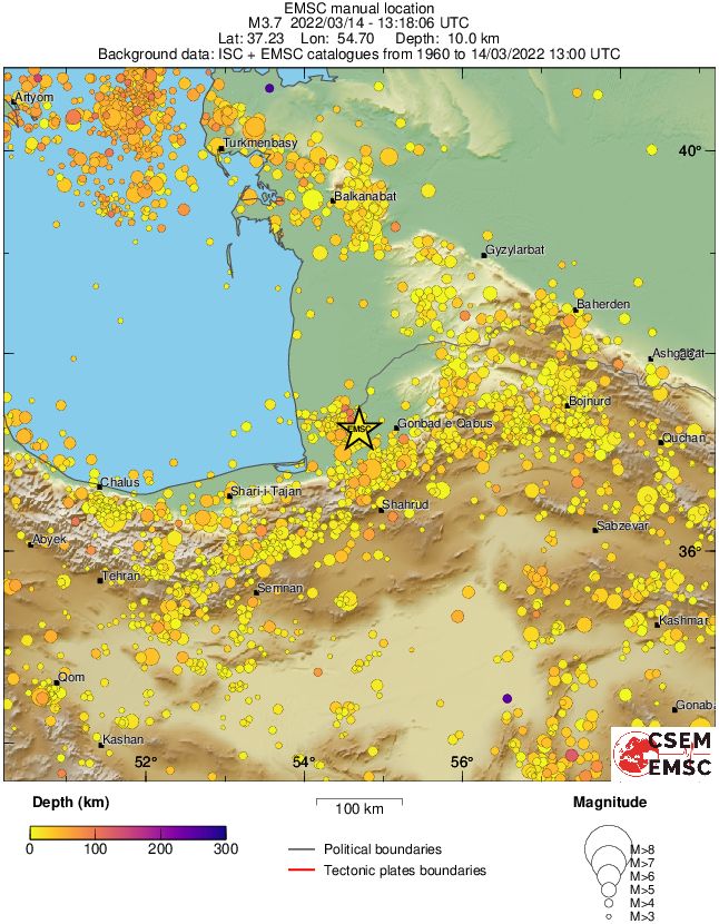 regional depth historical seismicity