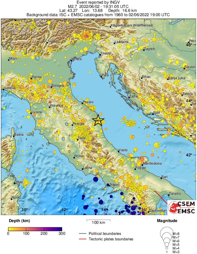 regional depth historical seismicity