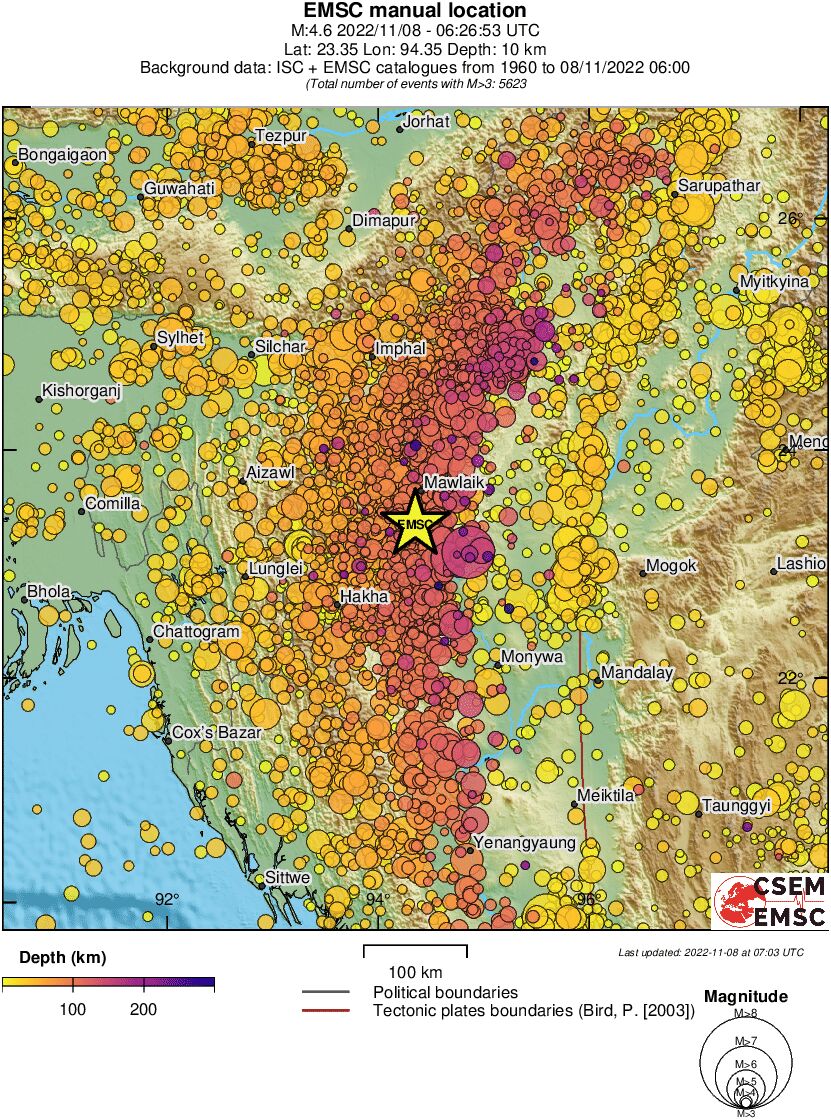 regional depth historical seismicity