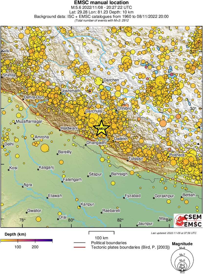 regional depth historical seismicity