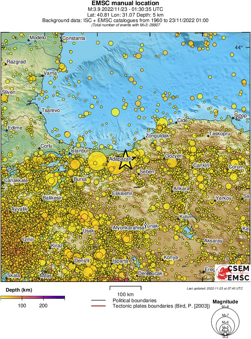 regional depth historical seismicity