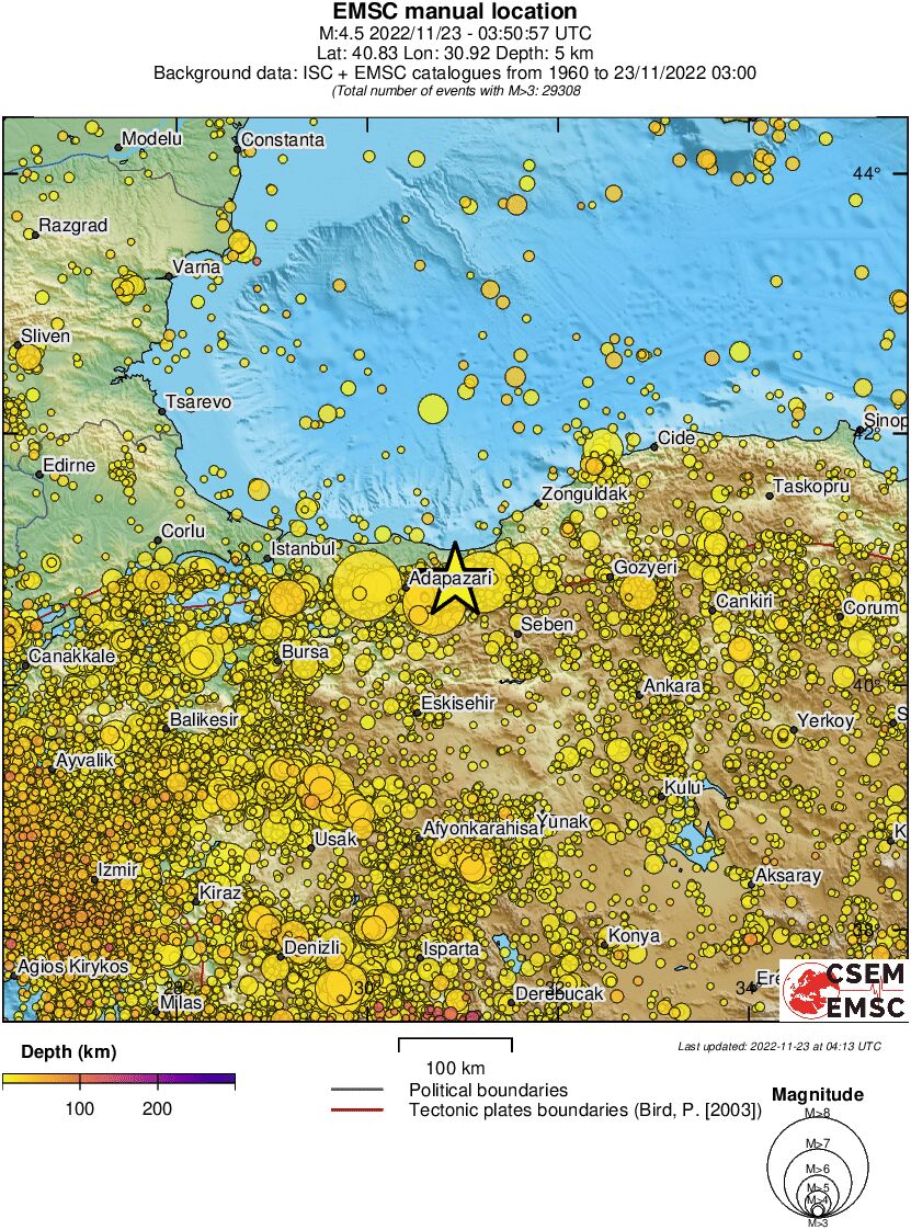 regional depth historical seismicity