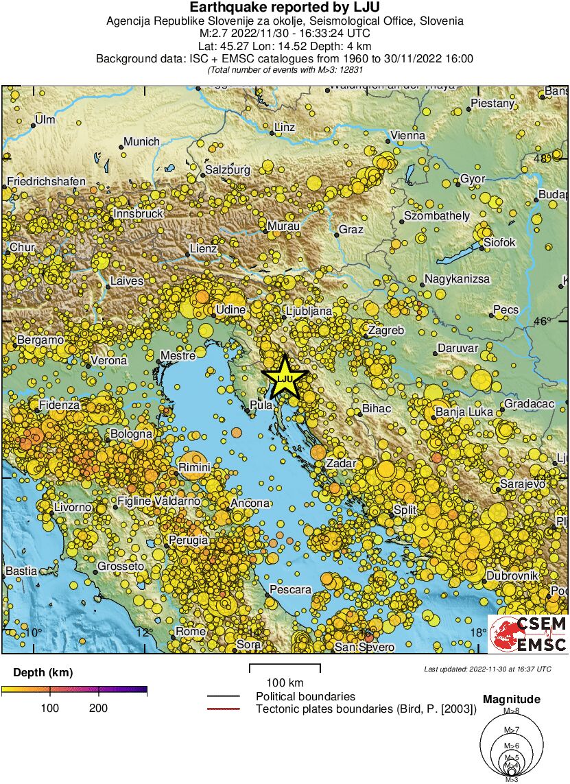 regional depth historical seismicity