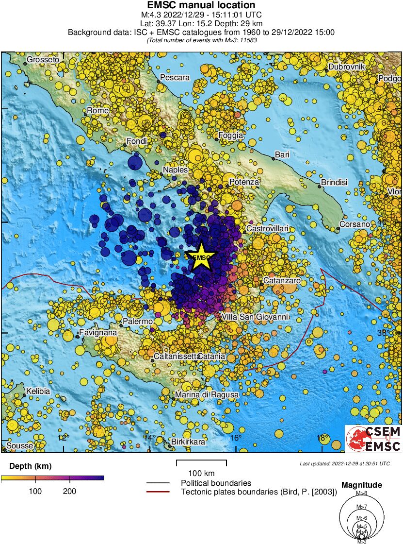 regional depth historical seismicity