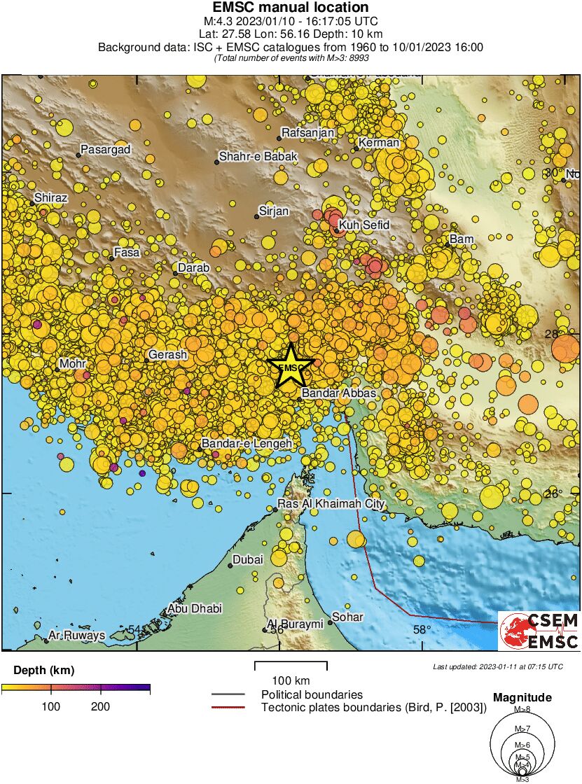 regional depth historical seismicity