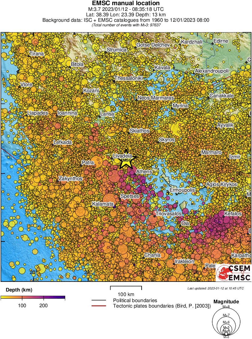 regional depth historical seismicity