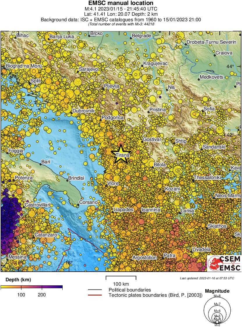 regional depth historical seismicity