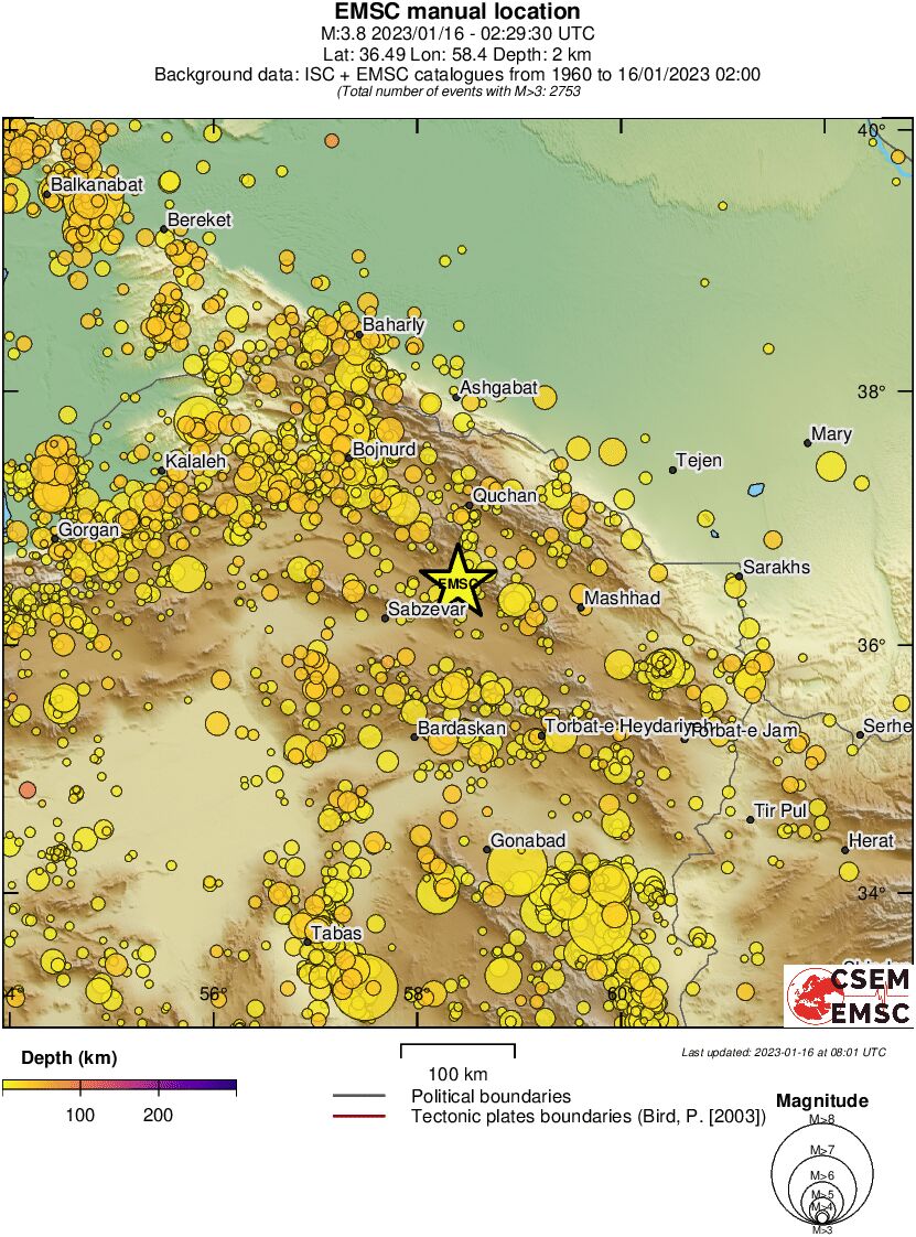 regional depth historical seismicity