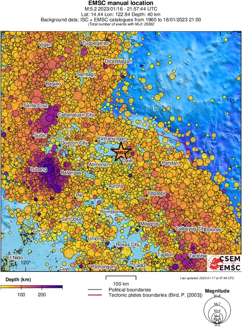 regional depth historical seismicity