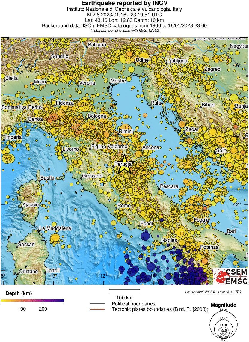 regional depth historical seismicity