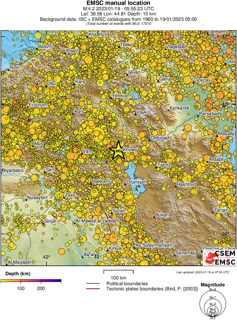 regional depth historical seismicity