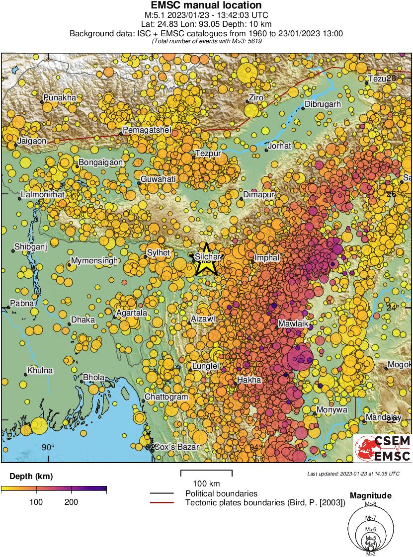 regional depth historical seismicity