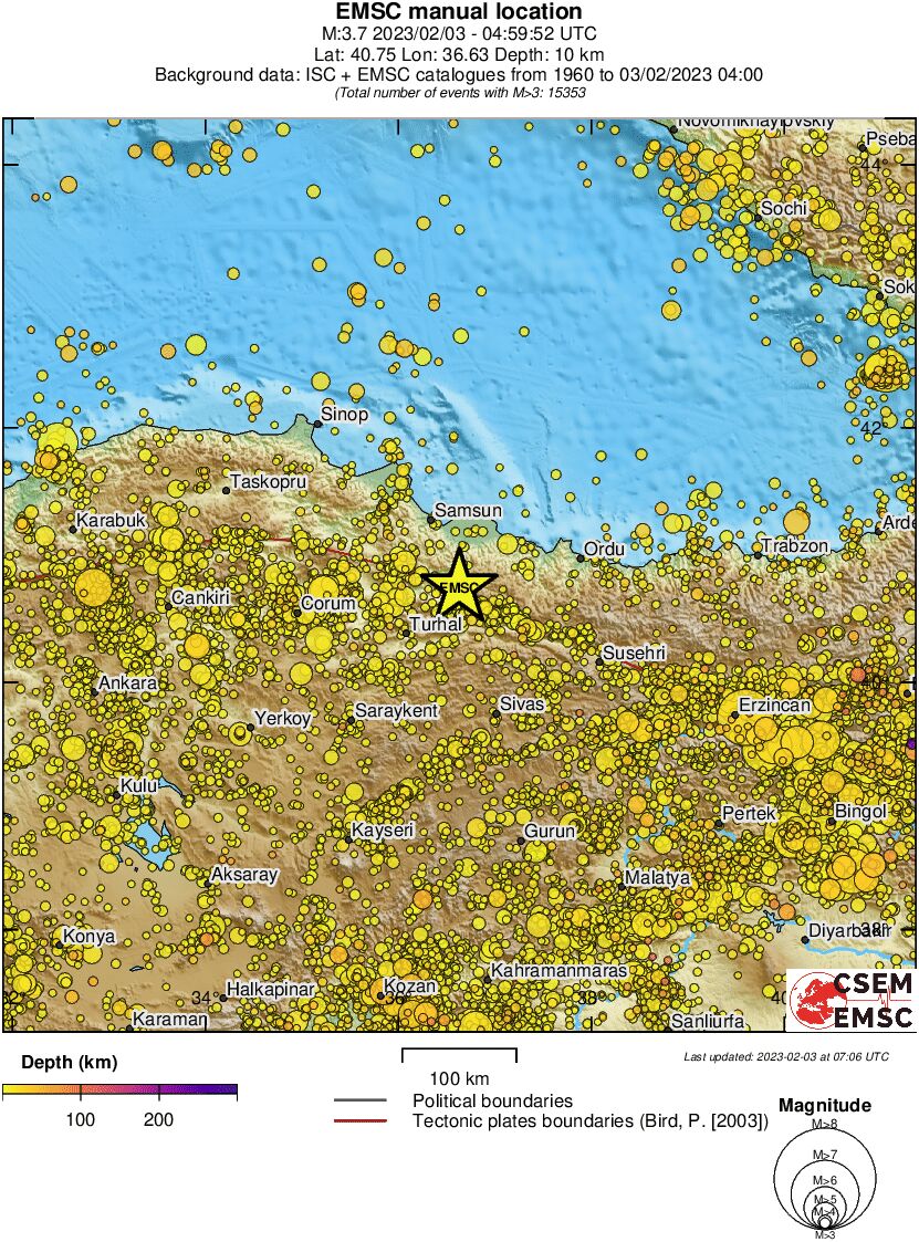 regional depth historical seismicity