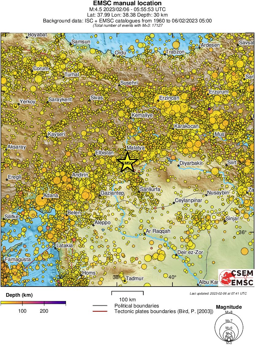 regional depth historical seismicity