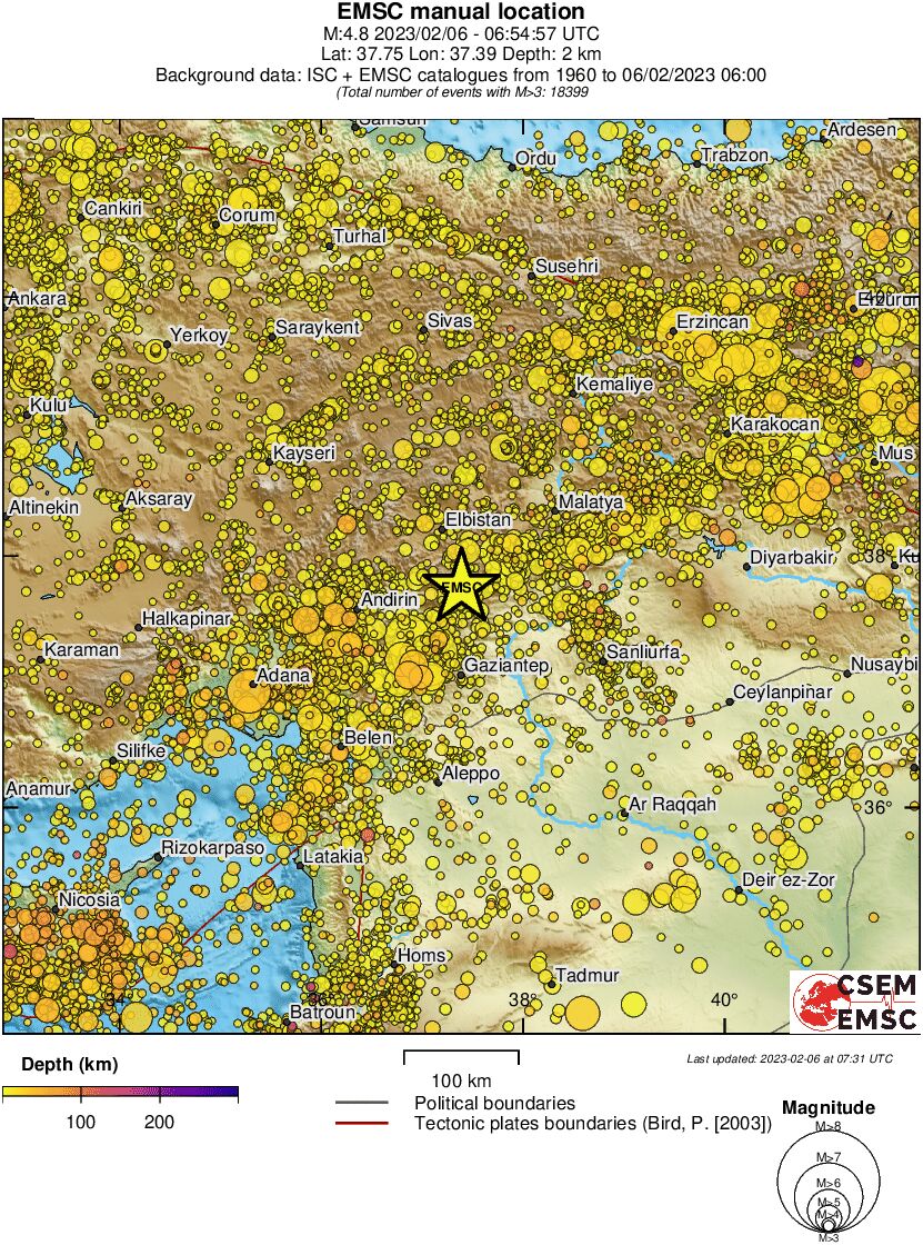 regional depth historical seismicity