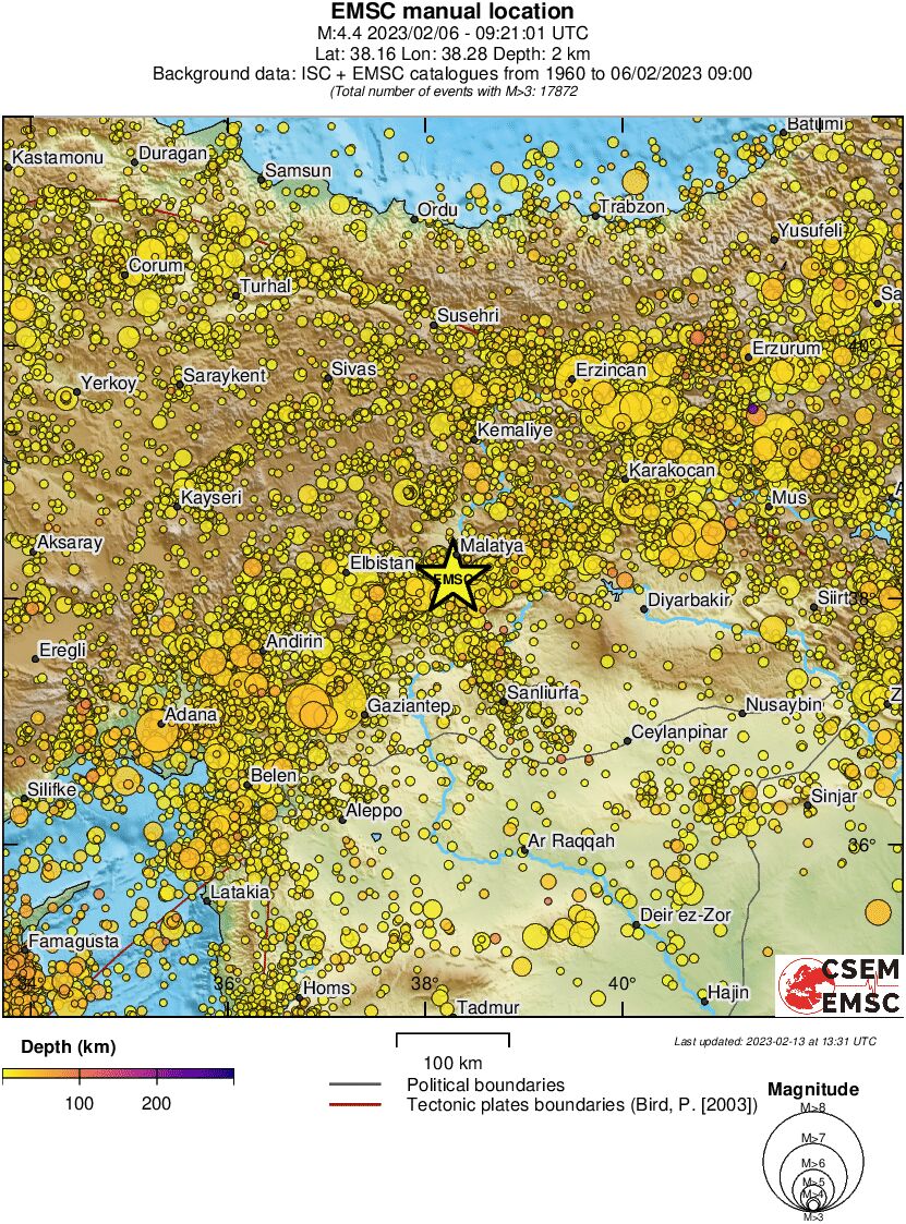 regional depth historical seismicity