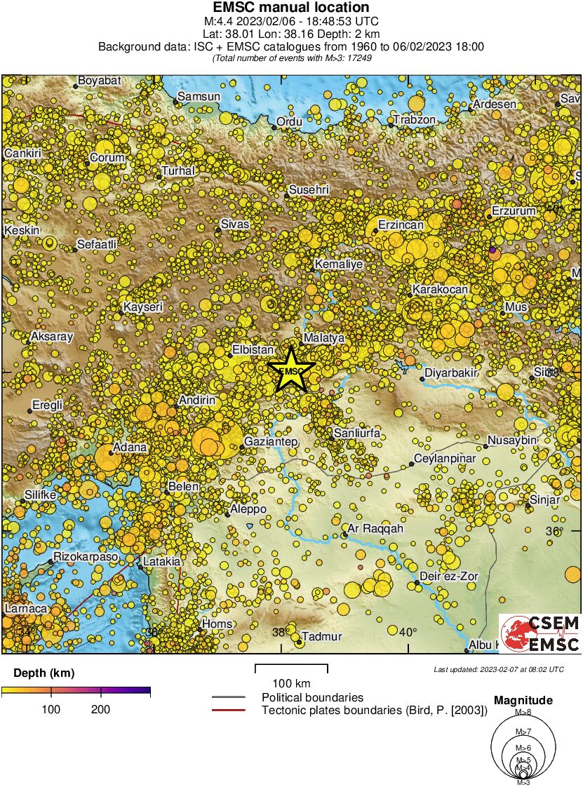 regional depth historical seismicity
