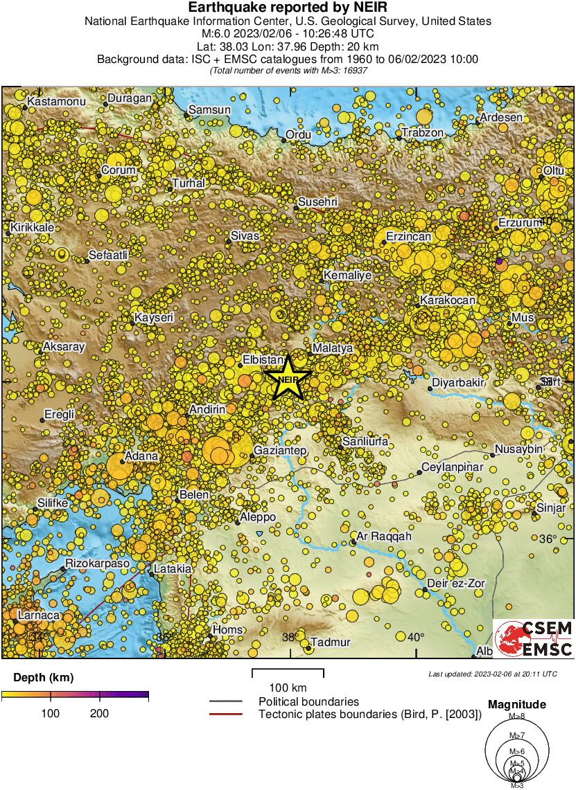 regional depth historical seismicity