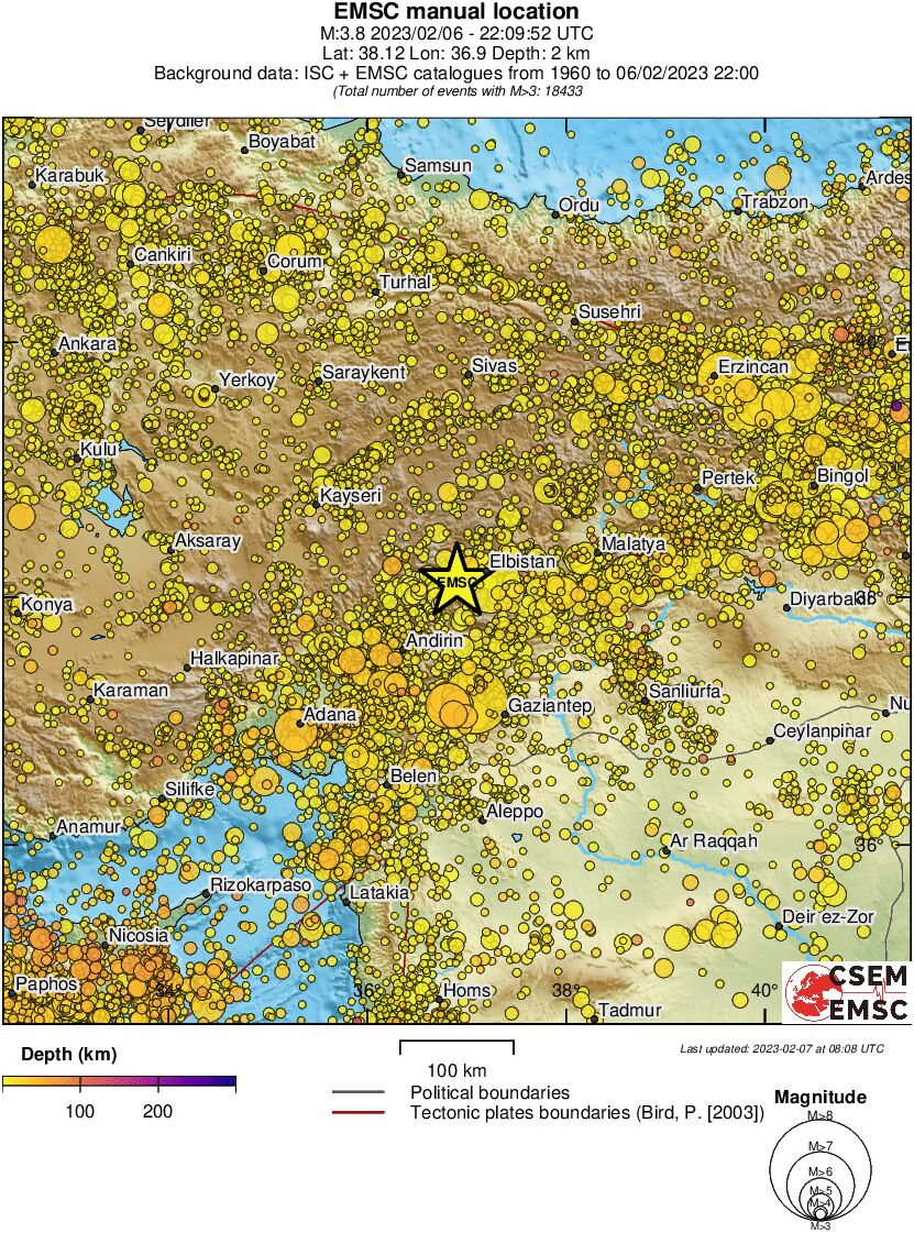 regional depth historical seismicity