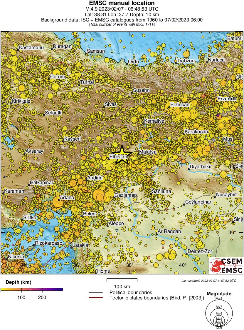 regional depth historical seismicity