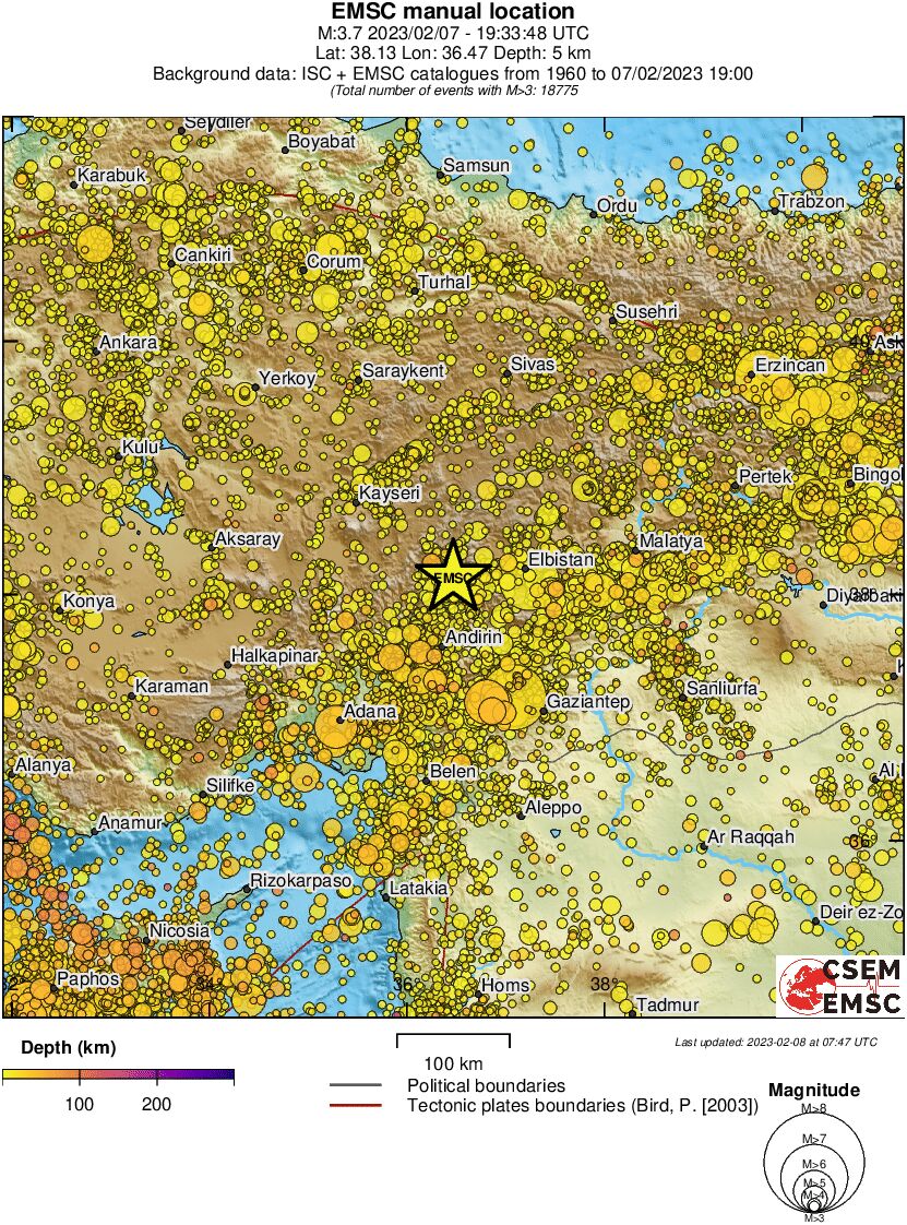 regional depth historical seismicity
