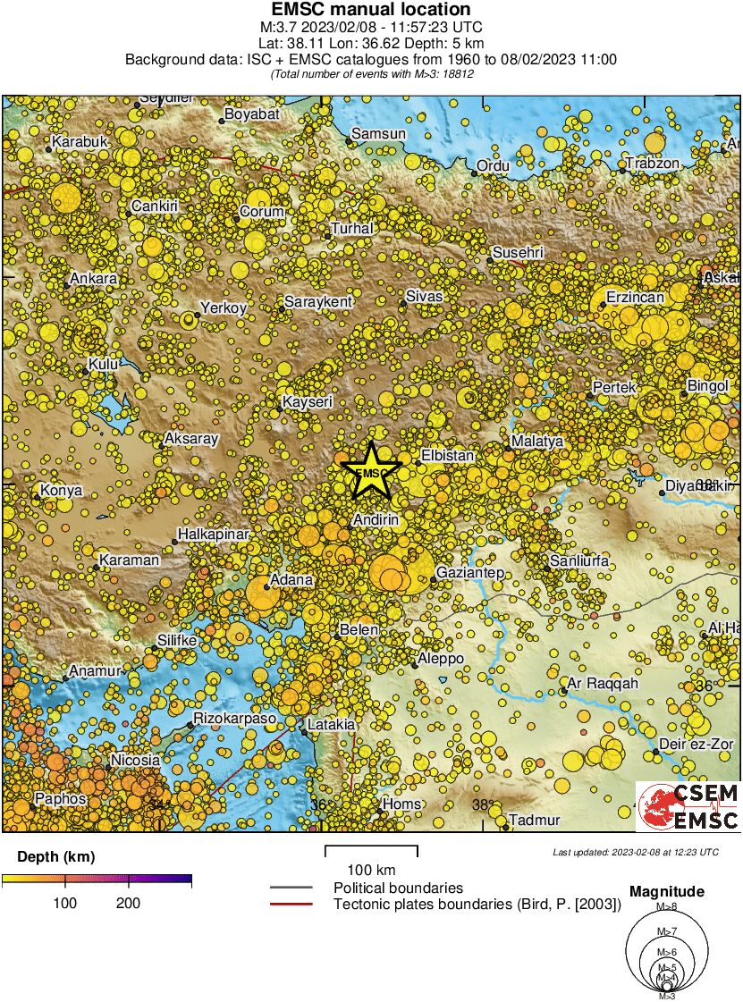 regional depth historical seismicity