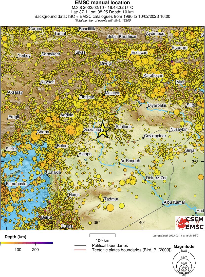 regional depth historical seismicity