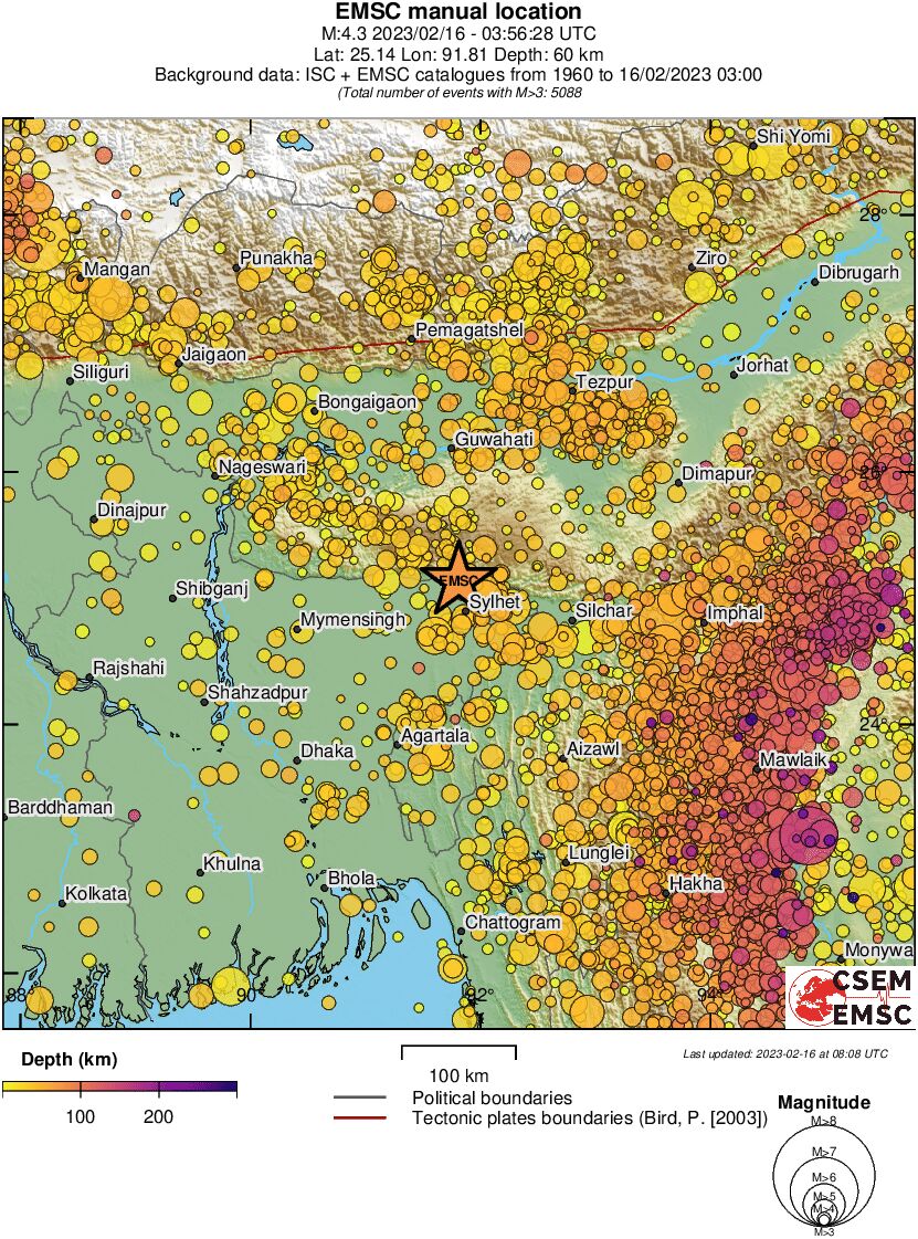 regional depth historical seismicity
