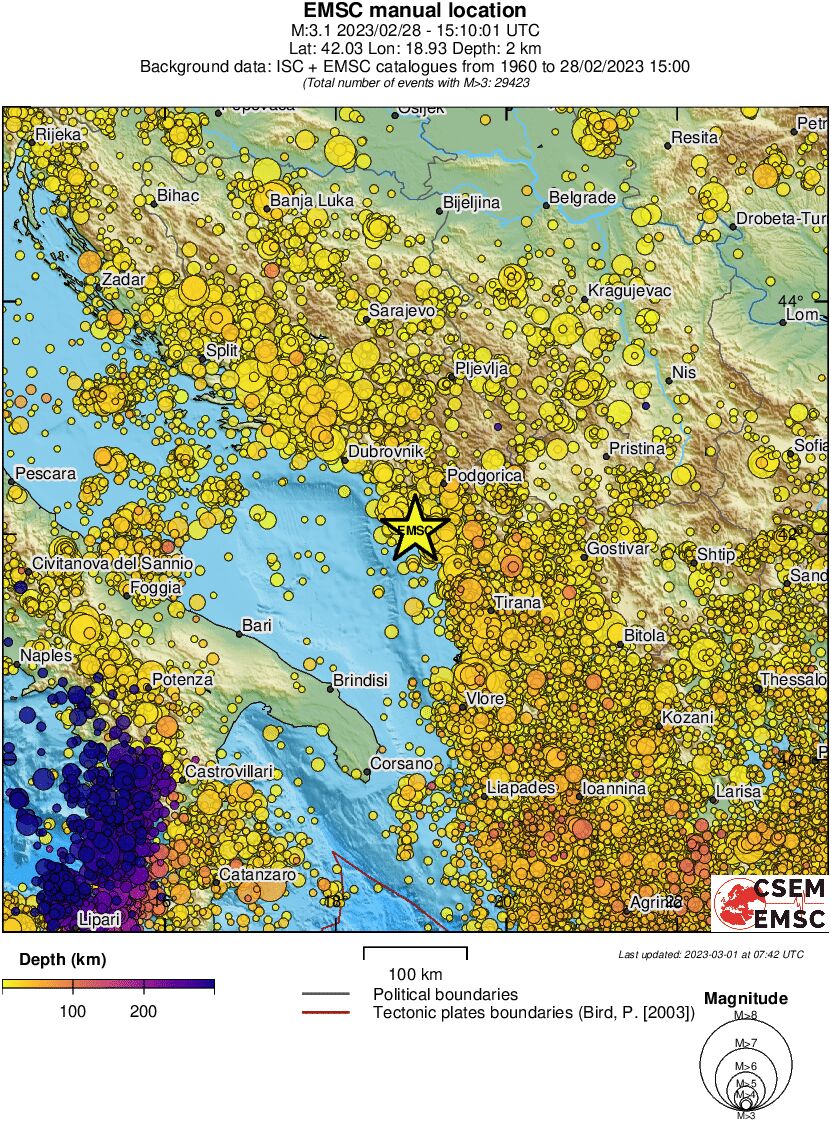 regional depth historical seismicity