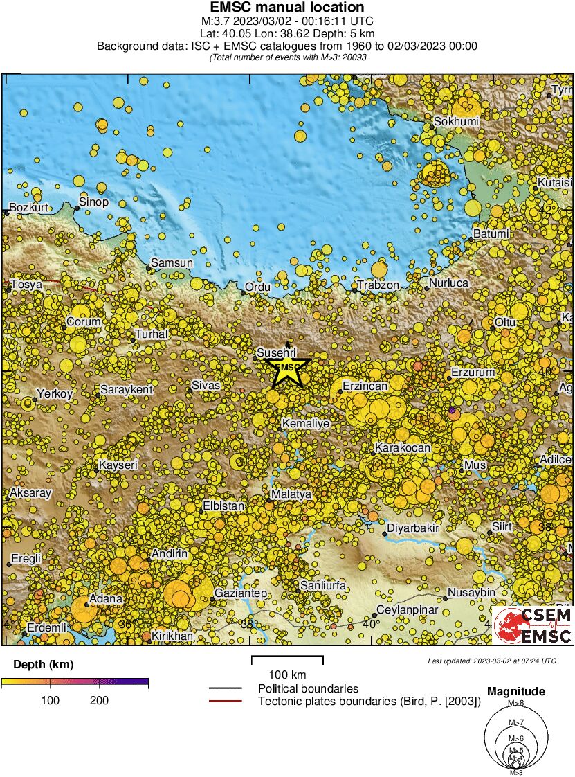 regional depth historical seismicity