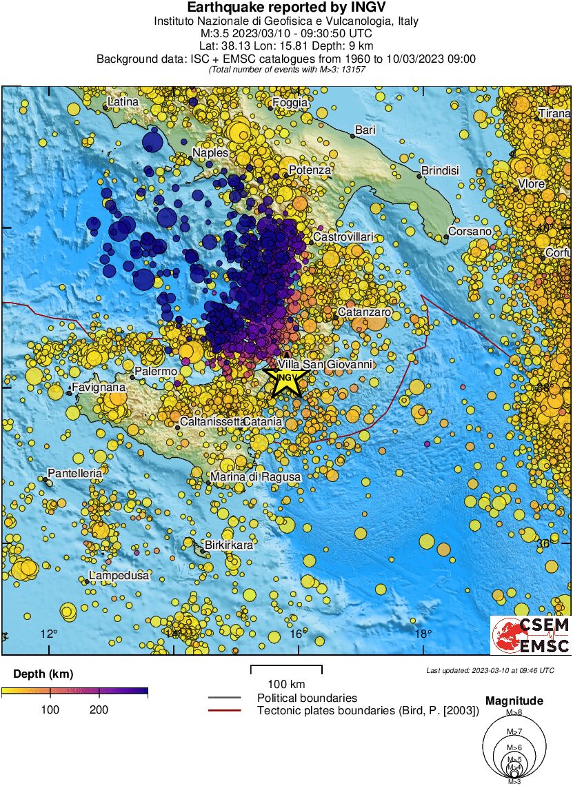 regional depth historical seismicity