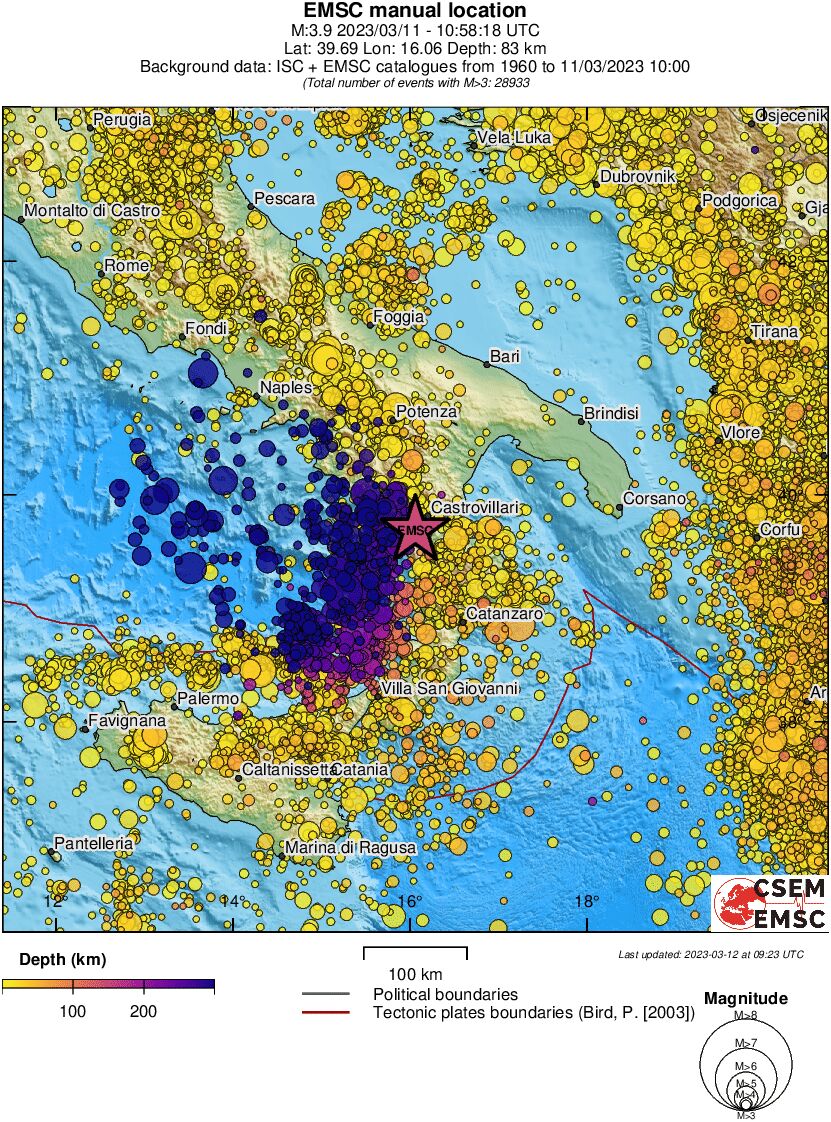 regional depth historical seismicity