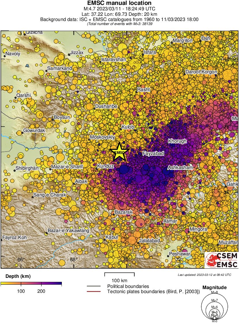 regional depth historical seismicity