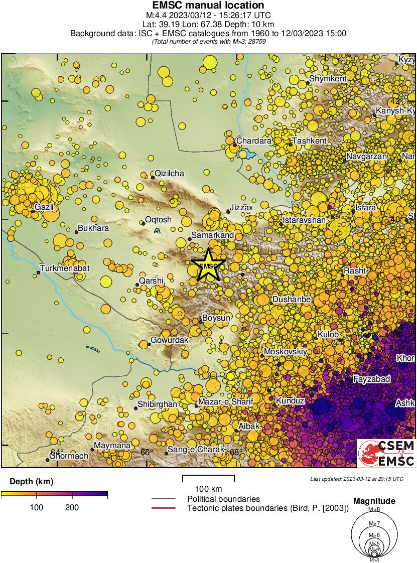 regional depth historical seismicity