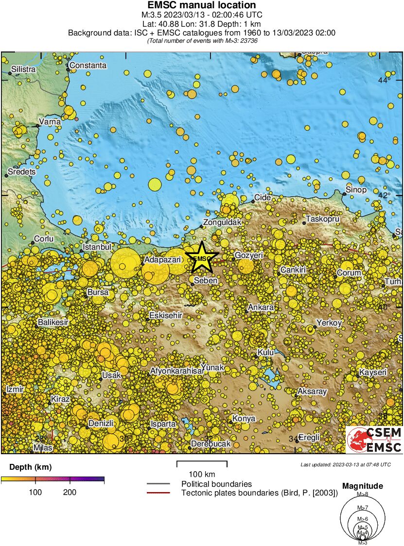 regional depth historical seismicity